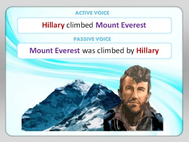 Hillary climbed Mount Everest Mount Everest was climbed by Hillary