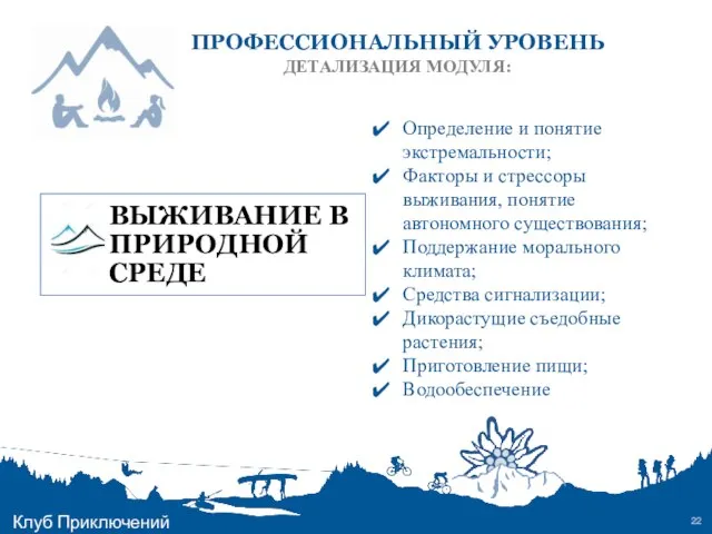 ПРОФЕССИОНАЛЬНЫЙ УРОВЕНЬ ДЕТАЛИЗАЦИЯ МОДУЛЯ: Клуб Приключений Определение и понятие экстремальности; Факторы