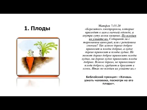 1. Плоды Матфея 7:15-20 «Берегитесь лжепророков, которые приходят к вам в