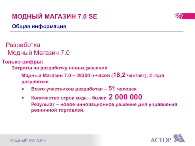 Разработка Модный Магазин 7.0 Только цифры: Затраты на разработку новых решений