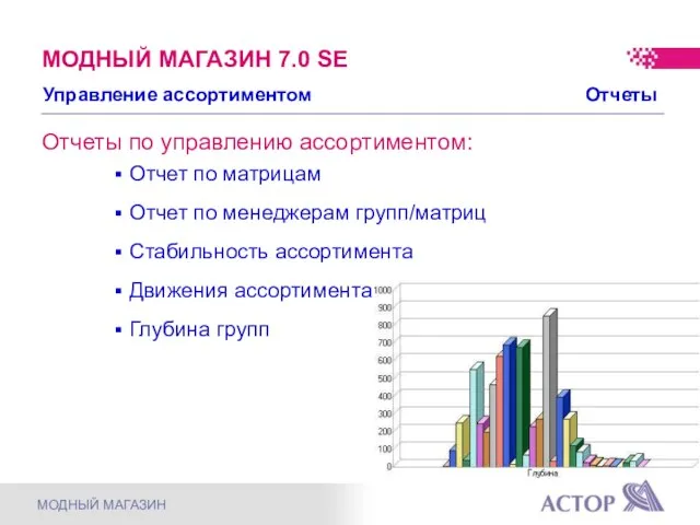 Отчеты по управлению ассортиментом: Отчет по матрицам Отчет по менеджерам групп/матриц