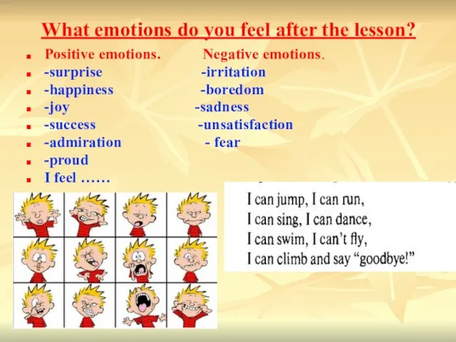 What emotions do you feel after the lesson? Positive emotions. Negative