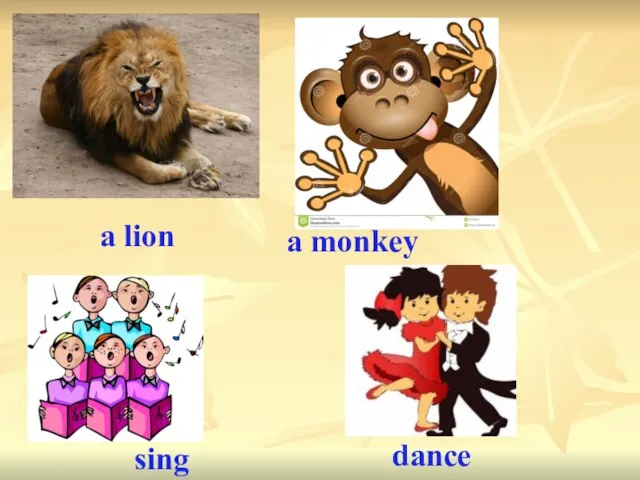 a lion a monkey sing dance