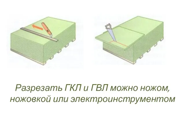 Разрезать ГКЛ и ГВЛ можно ножом, ножовкой или электроинструментом