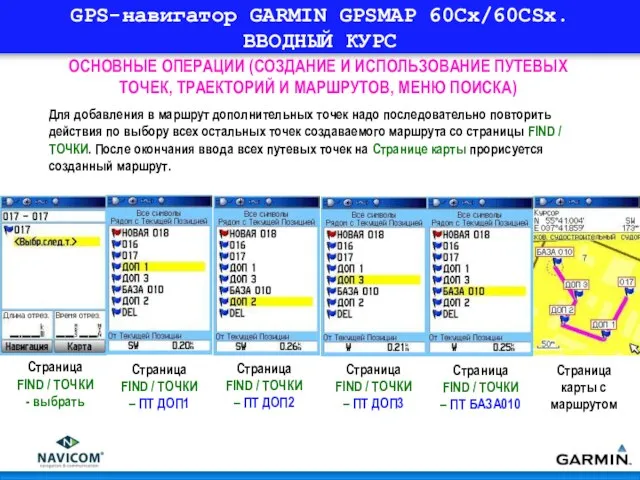 GPS-навигатор GARMIN GPSMAP 60Cx/60CSx. ВВОДНЫЙ КУРС ОСНОВНЫЕ ОПЕРАЦИИ (СОЗДАНИЕ И ИСПОЛЬЗОВАНИЕ