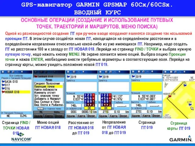 GPS-навигатор GARMIN GPSMAP 60Cx/60CSx. ВВОДНЫЙ КУРС ОСНОВНЫЕ ОПЕРАЦИИ (СОЗДАНИЕ И ИСПОЛЬЗОВАНИЕ