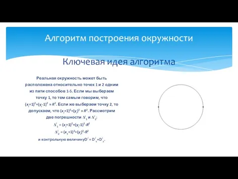 Реальная окружность может быть расположена относительно точек 1 и 2 одним