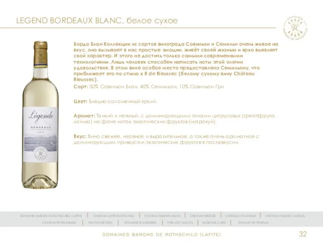 LEGEND BORDEAUX BLANC, белое сухое Бордо Блан Коллекции из сортов винограда