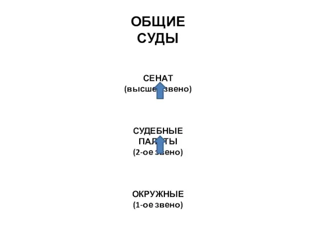 ОБЩИЕ СУДЫ СЕНАТ (высшее звено) СУДЕБНЫЕ ПАЛАТЫ (2-ое звено) ОКРУЖНЫЕ (1-ое звено)