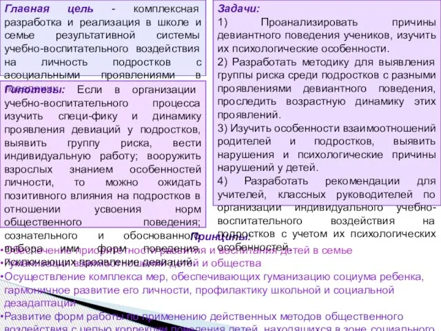 Главная цель - комплексная разработка и реализация в школе и семье