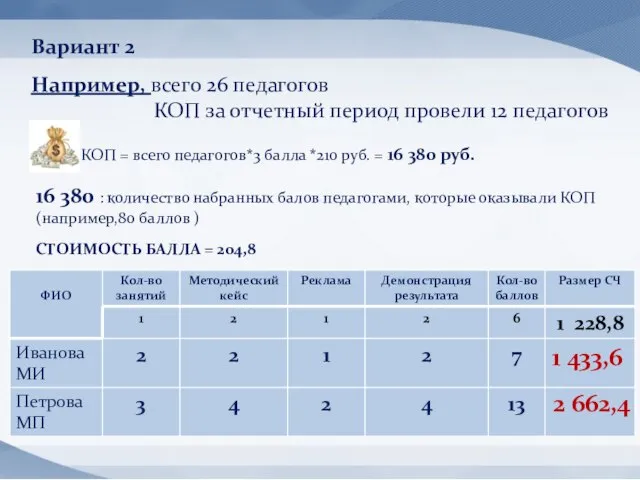 Вариант 2 Например, всего 26 педагогов КОП за отчетный период провели