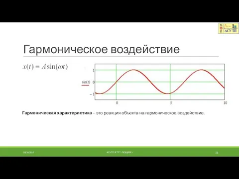 Гармоническое воздействие Гармоническая характеристика – это реакция объекта на гармоническое воздействие.