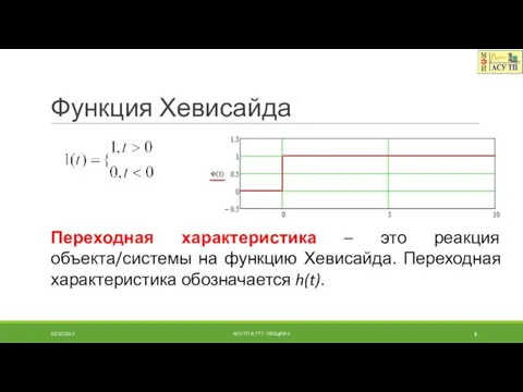 Функция Хевисайда Переходная характеристика – это реакция объекта/системы на функцию Хевисайда.