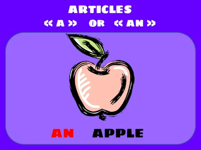 apple ARTICLES « a » or « an » an