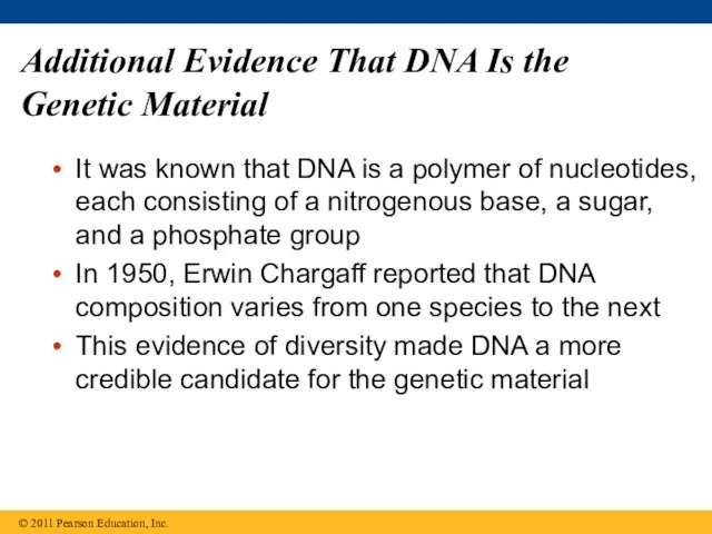 Additional Evidence That DNA Is the Genetic Material It was known