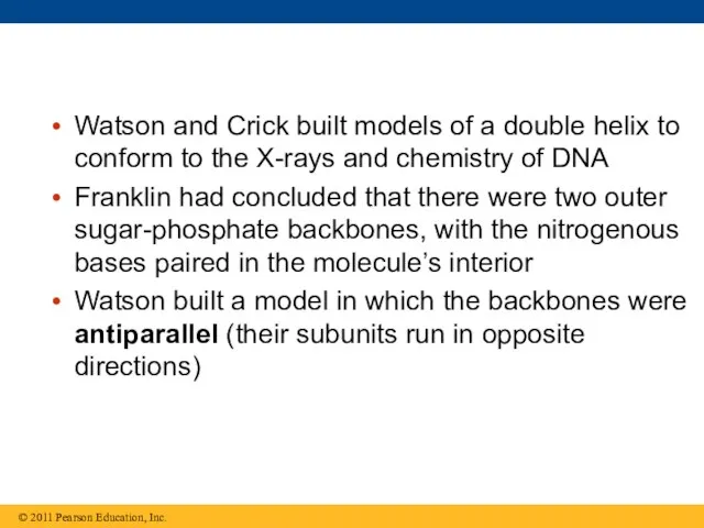 Watson and Crick built models of a double helix to conform