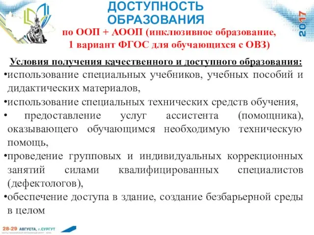 ДОСТУПНОСТЬ ОБРАЗОВАНИЯ по ООП + АООП (инклюзивное образование, 1 вариант ФГОС