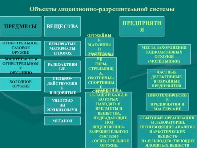 Объекты лицензионно-разрешительной системы ОГНЕСТРЕЛЬНОЕ, ГАЗОВОЕ ОРУЖИЕ БОЕПРИПАСЫ К ОГНЕСТРЕЛЬНОМУ ОРУЖИИЮ ХОЛОДНОЕ