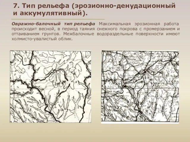 Овражно-балочный тип рельефа Максимальная эрозионная работа происходит весной, в период таяния