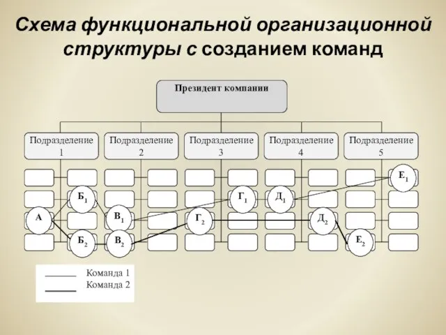 Схема функциональной организационной структуры с созданием команд