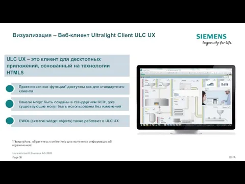 Визуализация – Веб-клиент Ultralight Client ULC UX *Пожалуйста, обратитесь к online