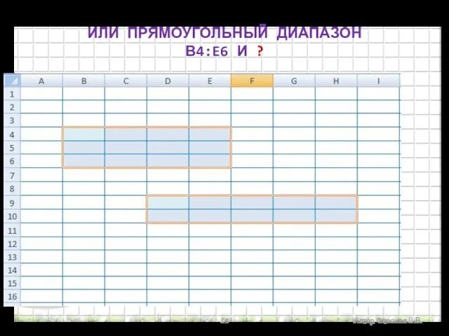 Автор Флеонов В.В. ИЛИ ПРЯМОУГОЛЬНЫЙ ДИАПАЗОН В4:E6 И ?