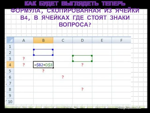 Автор Флеонов В.В. КАК БУДЕТ ВЫГЛЯДЕТЬ ТЕПЕРЬ ФОРМУЛА, СКОПИРОВАННАЯ ИЗ ЯЧЕЙКИ