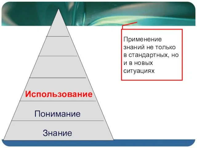 Использование Понимание Знание Применение знаний не только в стандартных, но и в новых ситуациях