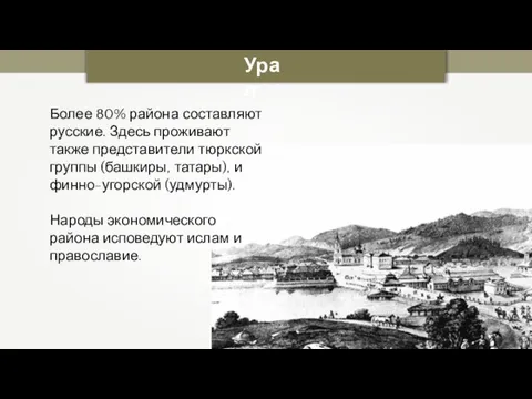 Урал Более 80% района составляют русские. Здесь проживают также представители тюркской