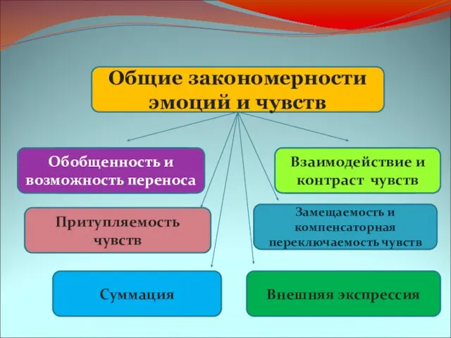 Общие закономерности эмоций и чувств ПСИХИКА Суммация Притупляемость чувств Замещаемость и