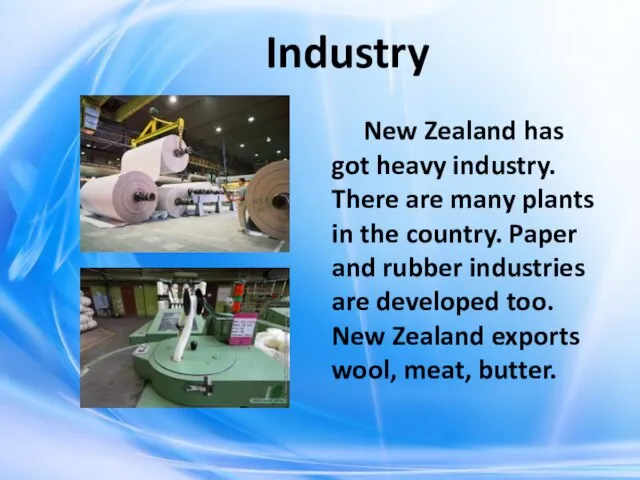 Industry New Zealand has got heavy industry. There are many plants