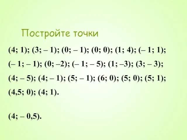 Постройте точки (4; 1); (3; – 1); (0; – 1); (0;