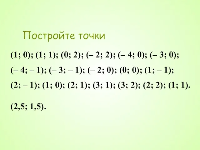 Постройте точки (1; 0); (1; 1); (0; 2); (– 2; 2);
