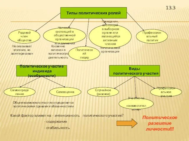 13.3 Типы политических ролей Рядовой член общества Человек, состоящий в общественной
