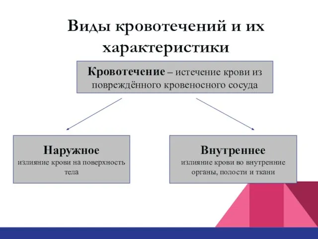 Виды кровотечений и их характеристики Наружное излияние крови на поверхность тела