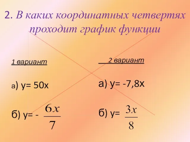 2. В каких координатных четвертях проходит график функции 1 вариант а)
