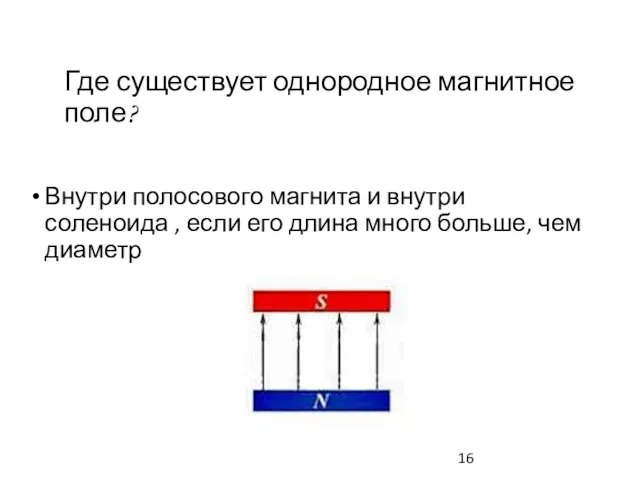 Где существует однородное магнитное поле? Внутри полосового магнита и внутри соленоида