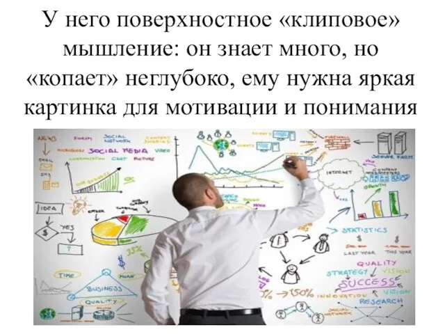 У него поверхностное «клиповое» мышление: он знает много, но «копает» неглубоко,