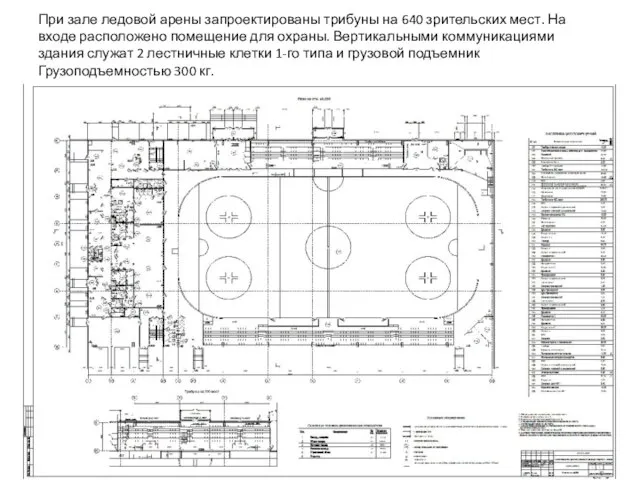 При зале ледовой арены запроектированы трибуны на 640 зрительских мест. На