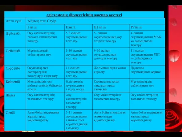 әдістемелік бірлестігінің жоспар кестесі