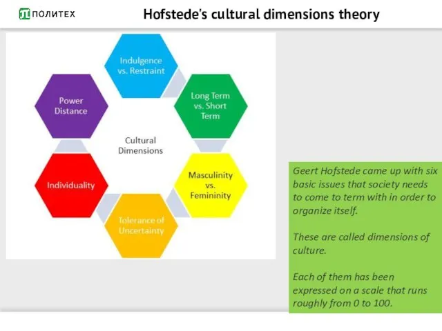 Hofstede's cultural dimensions theory Geert Hofstede came up with six basic