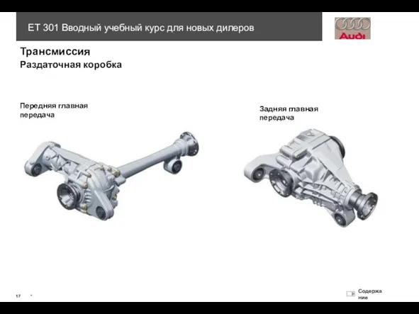 Трансмиссия Раздаточная коробка Передняя главная передача Задняя главная передача