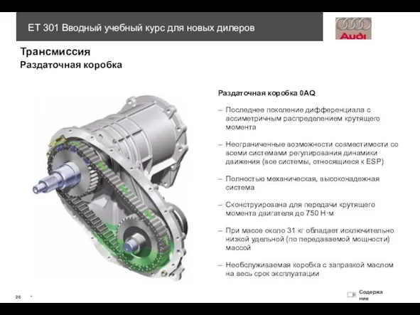 Трансмиссия Раздаточная коробка Раздаточная коробка 0AQ – Последнее поколение дифференциала с