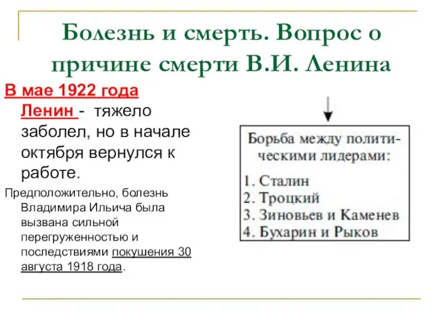 Болезнь и смерть. Вопрос о причине смерти В.И. Ленина В мае