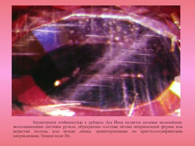 Характерной особенностью в рубинах Лук Йена является наличие мельчайших экссолюционных частичек