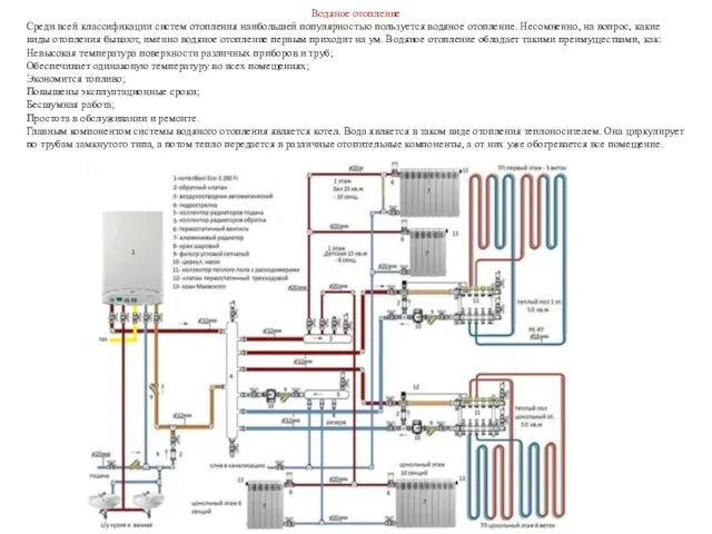 Водяное отопление Среди всей классификации систем отопления наибольшей популярностью пользуется водяное