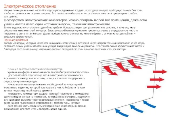 Электрическое отопление Нагрев помещения имеет место благодаря распределению воздуха, проходящего через