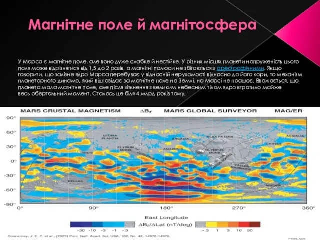 Магнітне поле й магнітосфера У Марса є магнітне поле, але воно