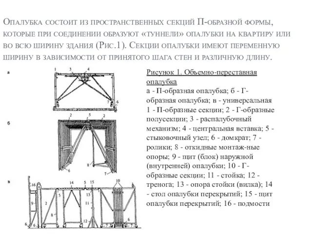 Опалубка состоит из пространственных секций П-образной формы, которые при соединении образуют