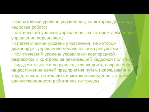 - оперативный уровень управления, на котором доминирует кадровая работа; - тактический